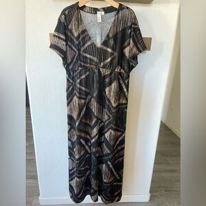 Emma & Michele| Tribal Boho Maxi Dress in Brown Neutral Tones—Large•••